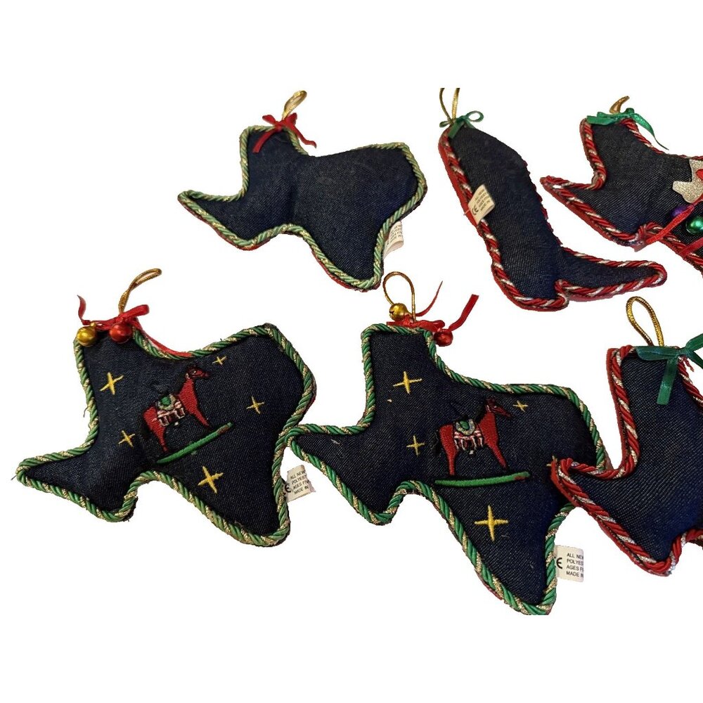 Blue Denim Texas Christmas Ornaments Set 6 Horse Western Cowboy Ranch Farmhouse - Picture 7 of 10